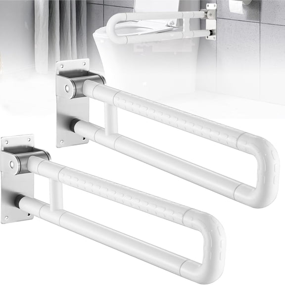 Petoto 2 Pcs Handicap Toilet Grab Bar 23.6 Inch, Flip Up Bathroom Grab Bar Safety Handrails for Elderly Disabled Pregnant
