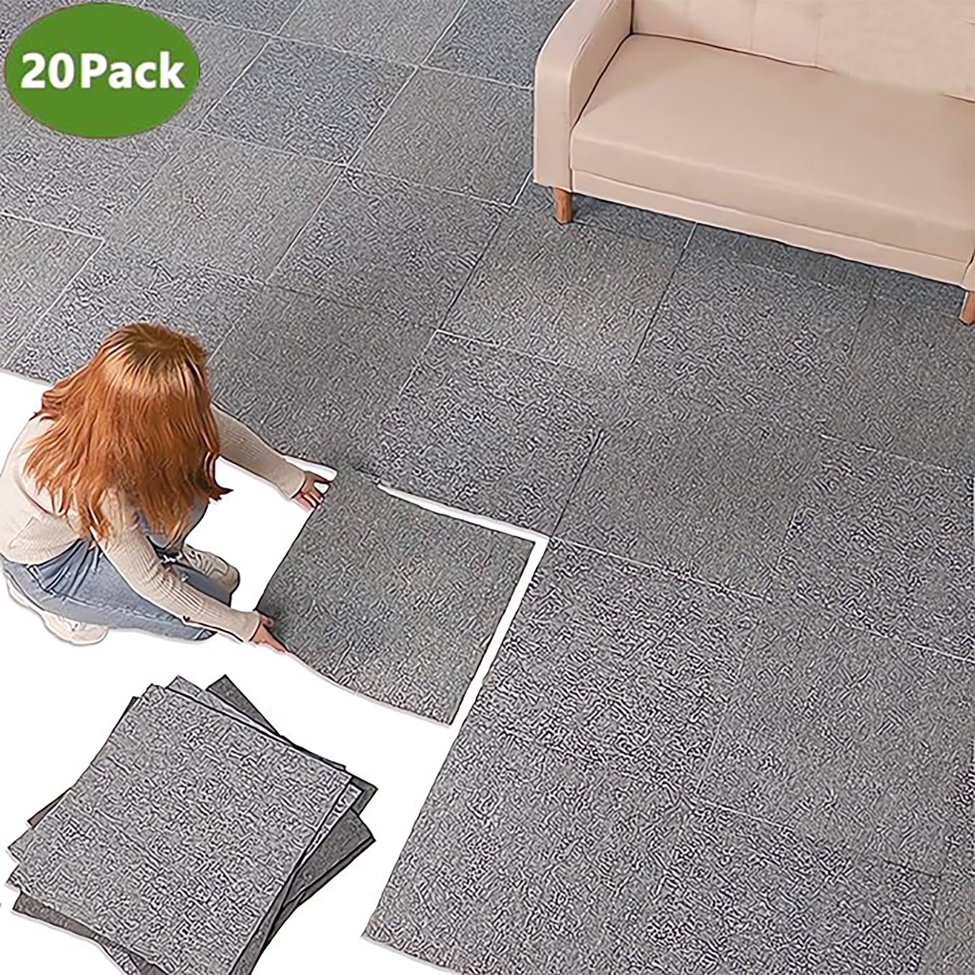 Petoto 20"x 20" Carpet Tile 20 Tiles/54 sq Ft Indoor Outdoor Squares Carpet Floor with Adhesive Stickers, Grey