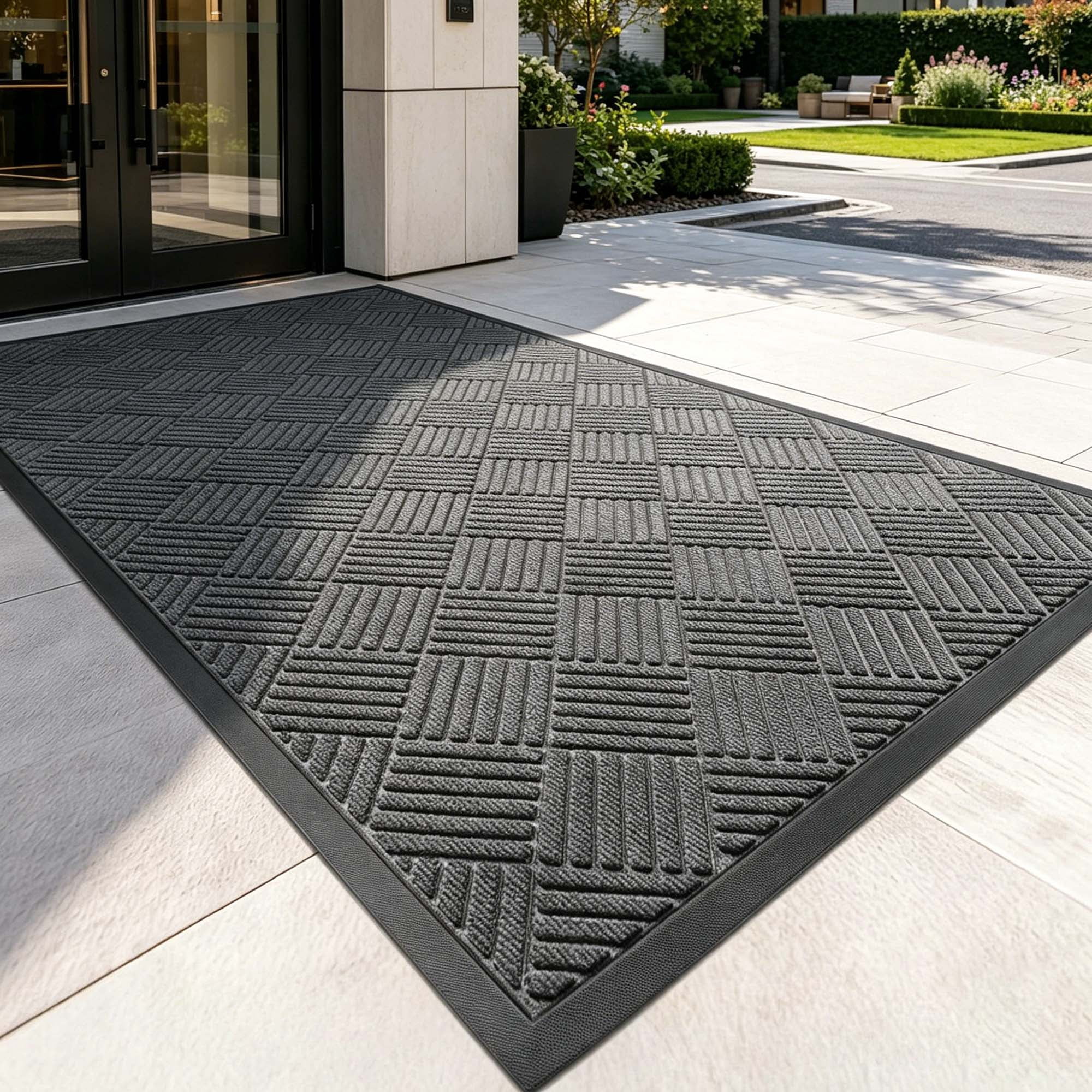 Petoto 3 x 5 ft Anti-Slip Carpet Door Mat, Entrance Floor Doormat, Industrial Entry Carpet Indoor Outdoor Entryway Rug, Gray
