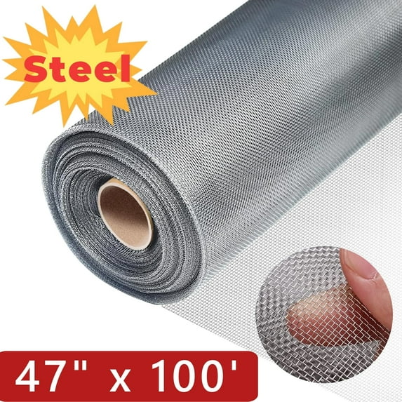 Petoto 304 Stainless Steel Screen Mesh Roll, 3.93 x 98.4 feet Window Screen Rolls Replacement for Door Porch Patio Sliding Screening