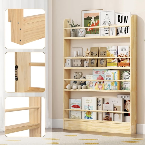 Petoto 4-Tier Behind The Door Bookshelf Slim, Behind the Door Storage Shelf for Study Living Room Bedroom Playroom, Wood Narrow Bookcase 3.9"D x 27.6"W x 47.3"H