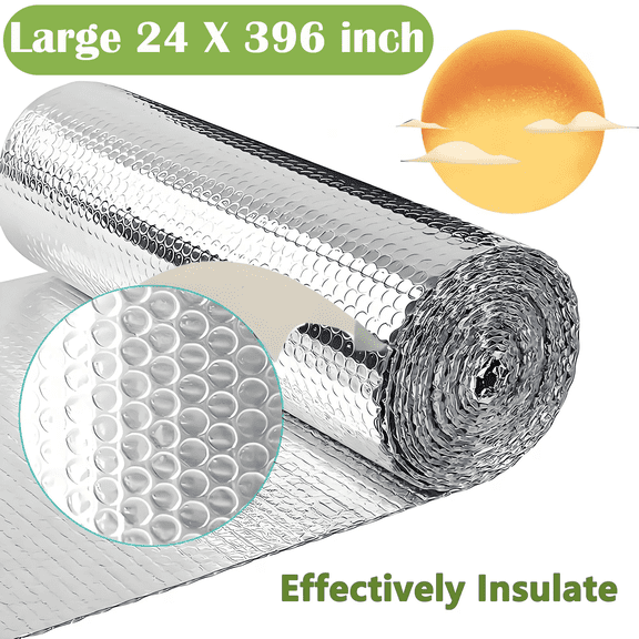 Petoto Bubble Reflective Insulation Roll, 24 in X 33 Ft Double Aluminum Foil, Window Insulation for Summer Heat, Thermal Insulation Radiant Barrier for Windows, RV, Roof, Garage Door