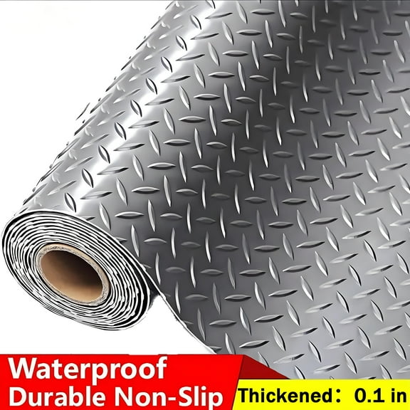 Petoto 8ft x 4ft Rubber Garage Floor Mats, Diamond Thickened Garage Flooring Roll, Anti-Slip Waterproof Garage Mats for Under Car