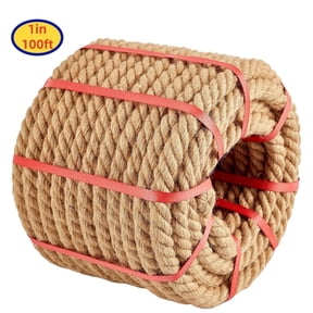 Petoto Jute Rope 1 in x 100 ft, Natural Hemp Rope, Heavy Duty 4 Strand Twisted Thick Rope for Tug of War, Nautical Decor, Crafts, Swing, Cat Scratching Rope