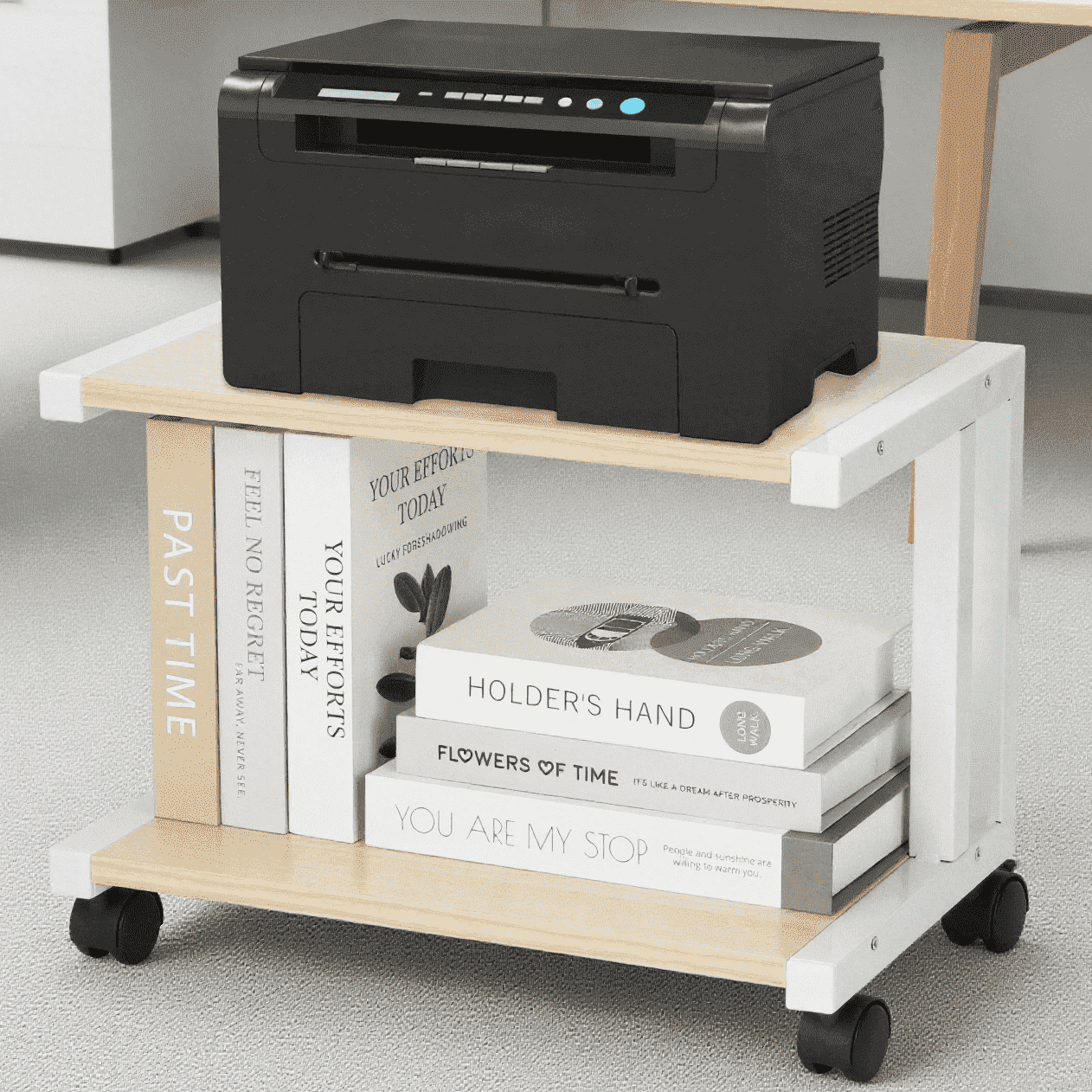 Petoto Printer Stand, 2 Tier Rolling Printer Cart with Wheels, Under Desk Printer Stand for Office, Home