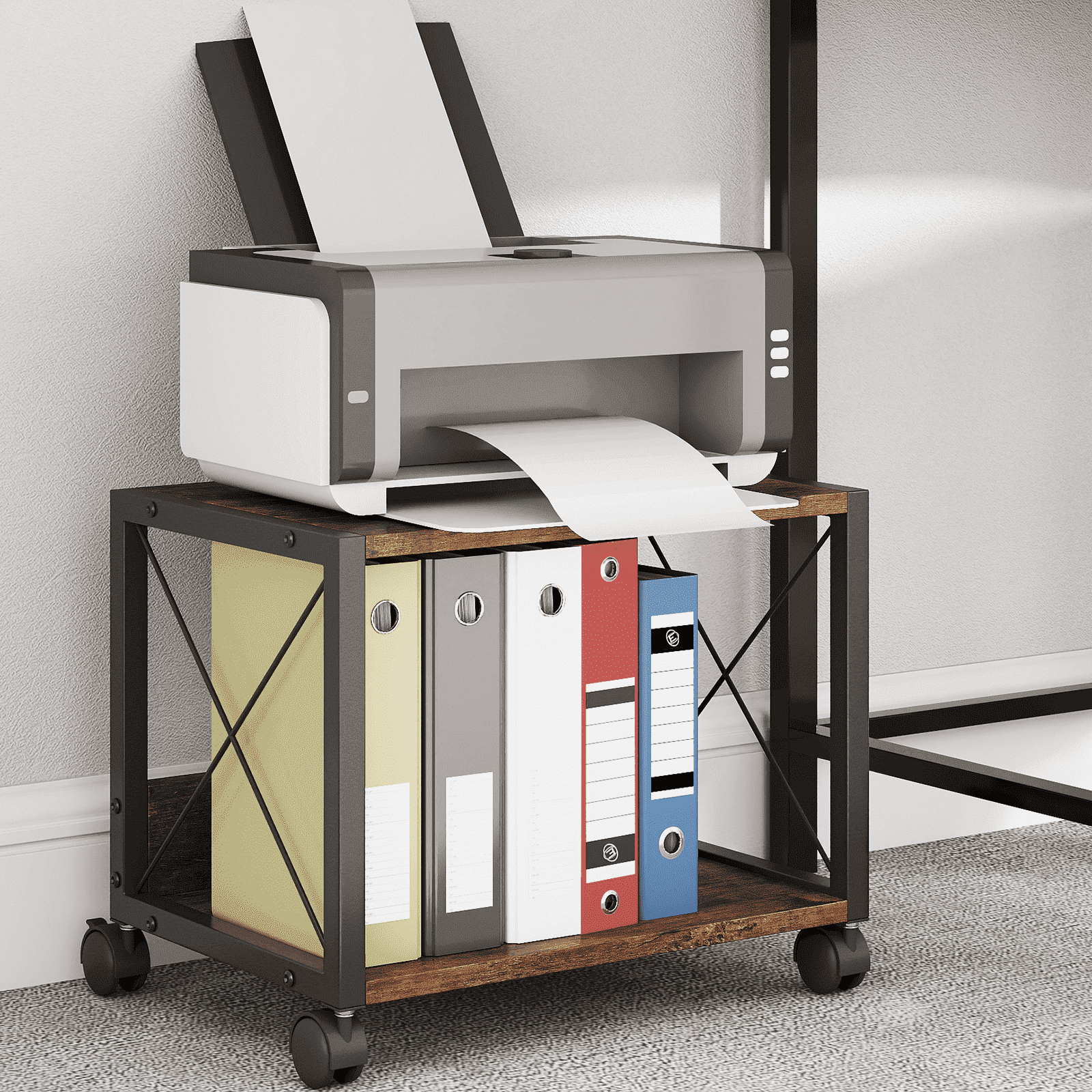Petoto Printer Stand, 2 Tier Mobile Printer Table with Locking Wheels, Heavy Duty Printer Shelf Printer Cart for Under Desk, Home, Office