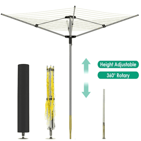 Petoto Umbrella Drying Rack, 12 - Line 165ft Collapsible Rotary Outdoor Clothesline & 70.9" Adjustable Height, Heavy Duty Umbrella Clothes Lines Outdoor for Backyard