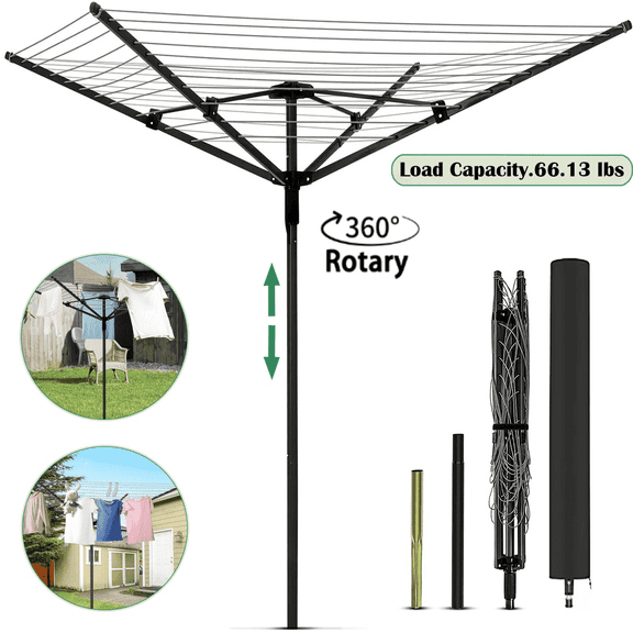Petoto Umbrella Drying Rack, 12 - Line 165ft Collapsible Rotary Outdoor Clothesline & 70.9" Adjustable Height, Clothes Drying Rack for Backyard
