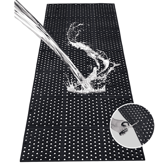 Petoto Rubber Drainage Mat, 83" x 36" Large Outdoor Rubber Mat with Holes, Non-Slip Anti-Fatigue Floor Mats for Kitchen, Bar, Pool, Indoor & Outdoor Wet Areas