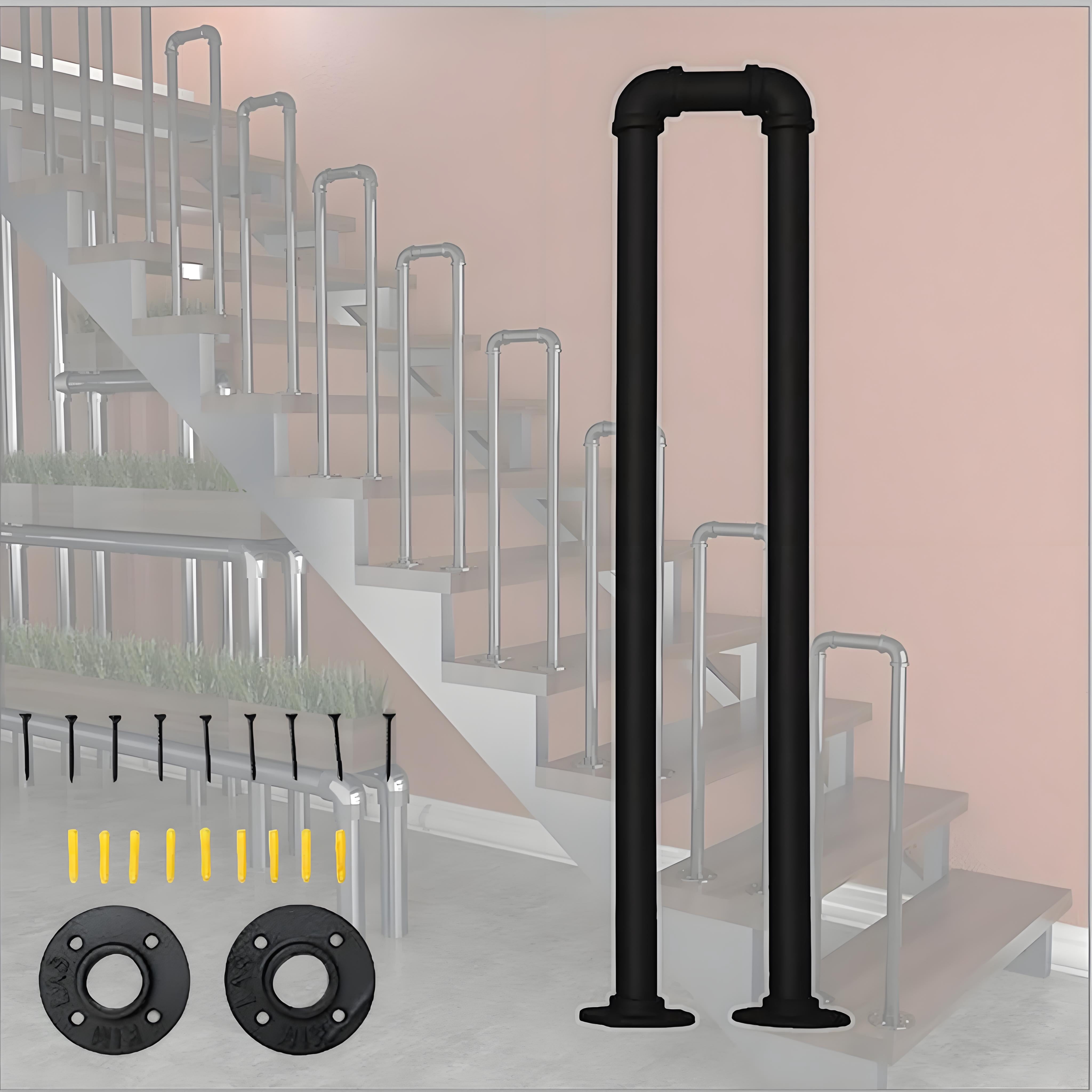 Petoto U-Shaped Stair Handrail 3.3ft Safety Wrought Iron Hand Railing for Stairs Porch Garden Loft Corridor Indoor Outdoor