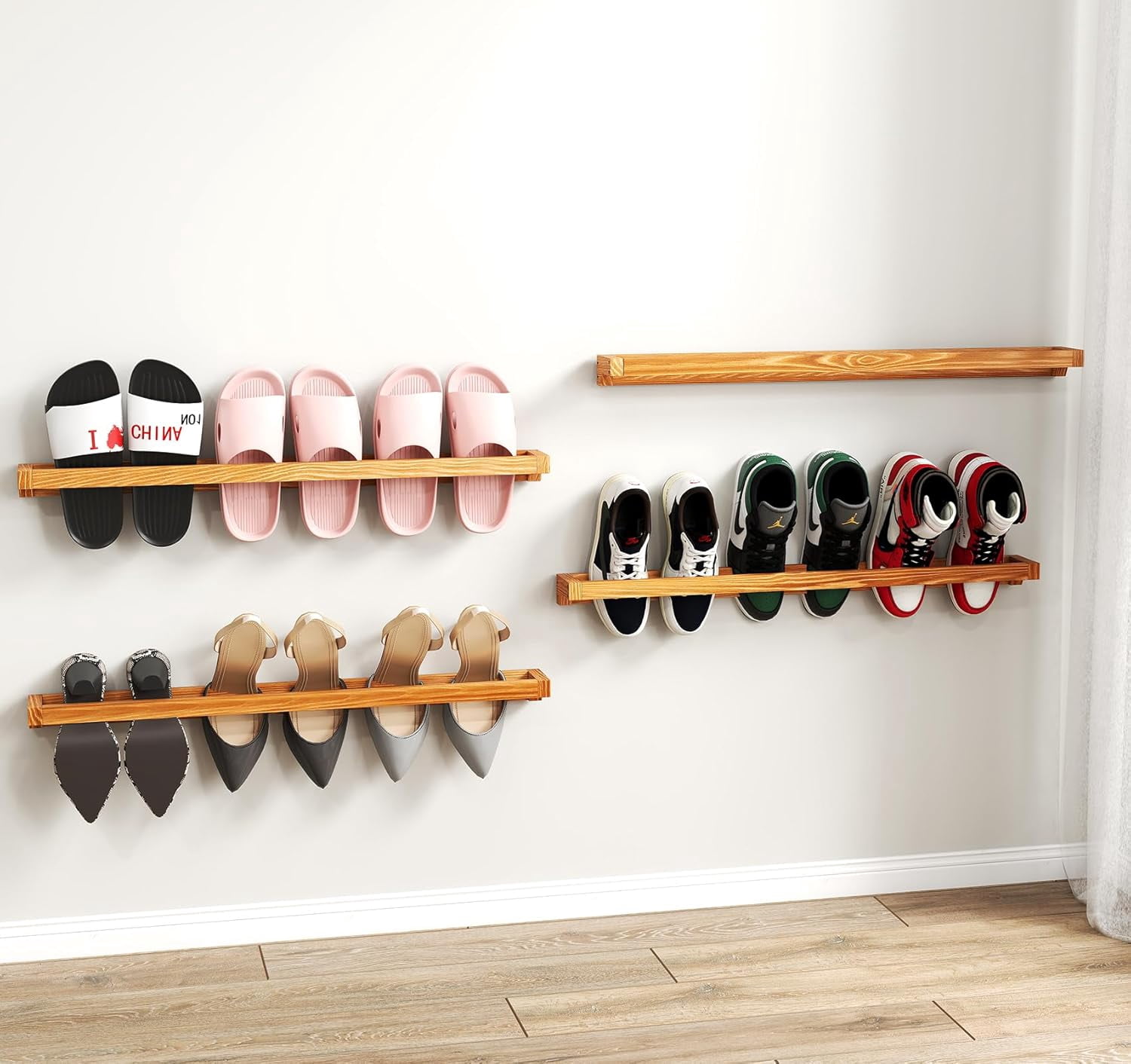 Traditional Shoe Racks Petoto Wall Mounted Shoe Rack 30in, Hanging Shoe Organizer 4 Pack ...