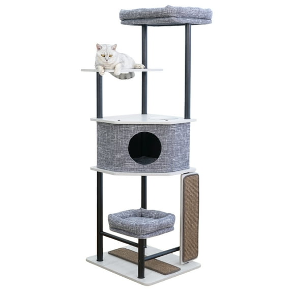 Petpals 54" Heavy Duty Cat Tree with Durable Steel Frame and Laminated Board, Large Condo Perches, Light Gray