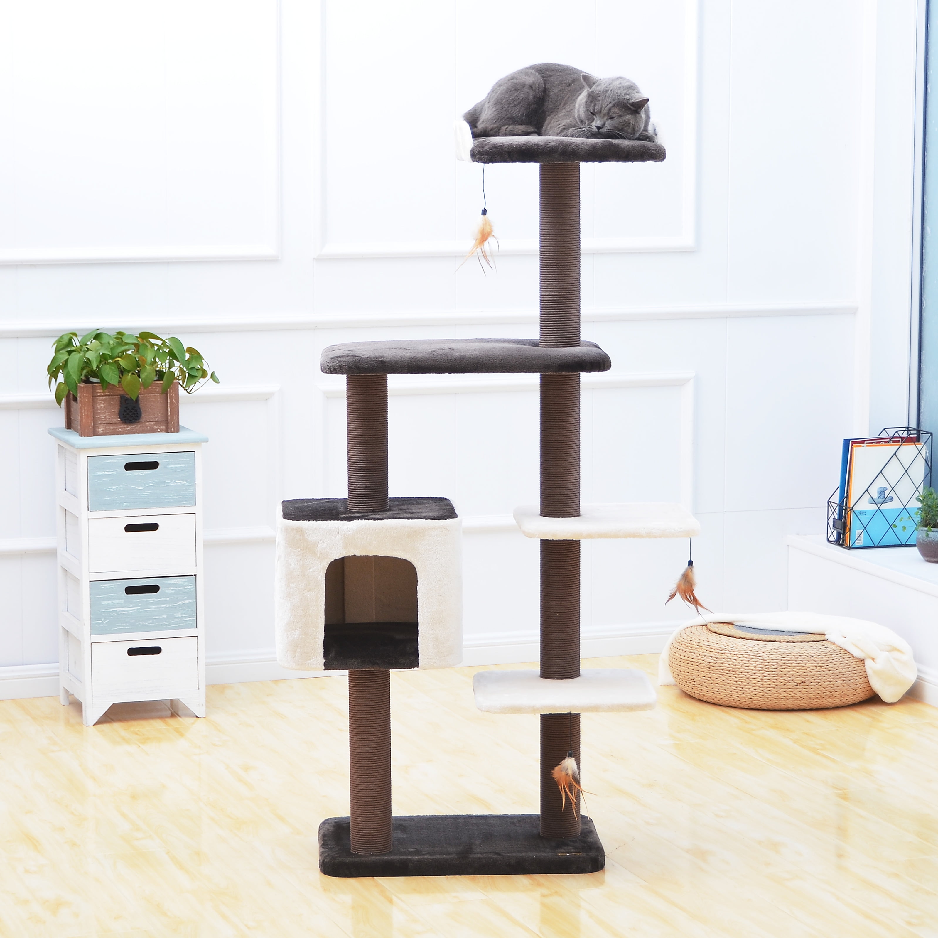 Petpals 61" Cream & Coffee Cat Tree Tower Condo for Large Adult Cats