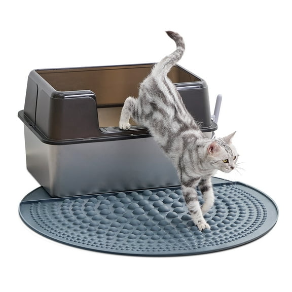 Petpals Air Bubble Cat Paw Scrub Litter Mat,32" Round Cat Litter Trapping Mat, for Double Litter Boxes, Grey