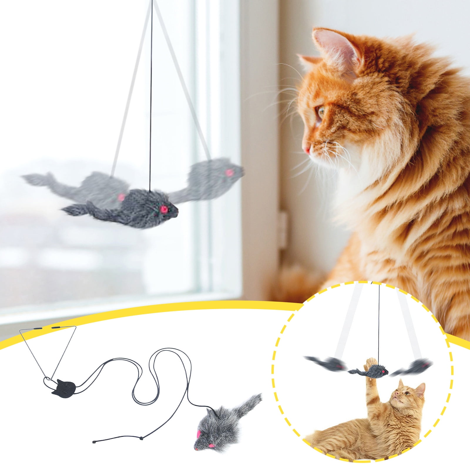 Petpeet Cat Toy Rope Mouse Play Supplies, Hanging Retractable Cat