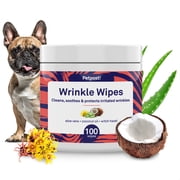 Petpost Bulldog Wrinkle Wipes - 100 Pre-Soaked Cotton Pads with Coconut Oil & Aloe - Gentle Cleanser for Pug, Bulldog & Wrinkly Breed Folds