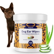Petpost Dog Ear Cleaner Wipes - 100 Soft Cotton Pads with Coconut Oil & Aloe Solution - Alcohol-Free Daily Cleanser for Wax, Dirt & Odor - Safe for All Breeds.