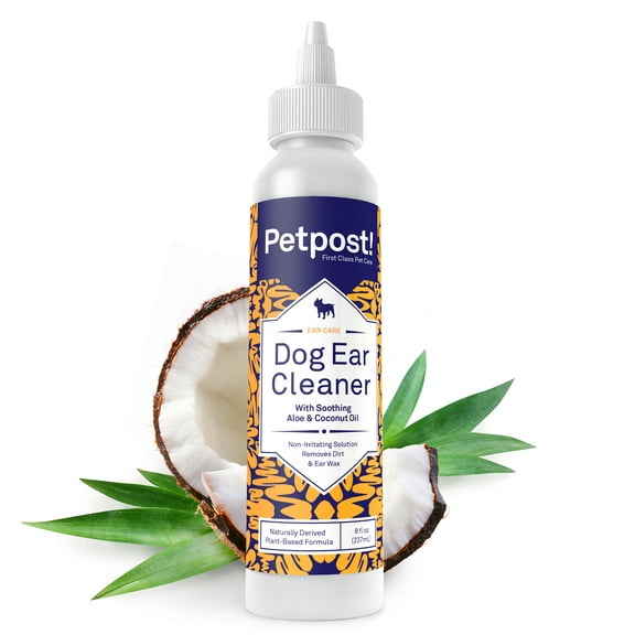 Petpost Dog Ear Cleaner, Natural Coconut Oil Solution, Best Remedy for Dog Ear Problems, Alcohol & Irritant Free - 8 oz.