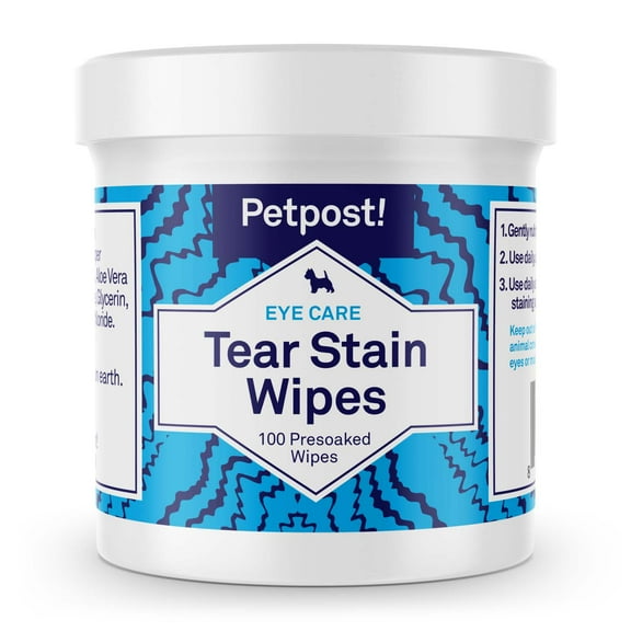 Petpost | Tear Stain Remover Wipes - 100 Presoaked Cotton Pads - Best Eye Crust Treatment for White Fur - Maltese Angels Approved - Chemical and Bleach Free (100 ct.)