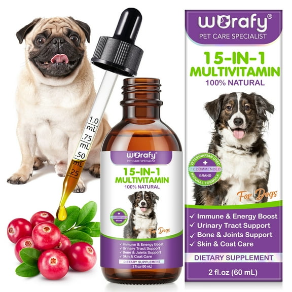 Petpya 15-In-1 60ml/2Fl.oz Dog Vitamin – Supports Immune System, Joint & Hip Health, Urinary-Tract Support Skin & Coat Care Energy Boost