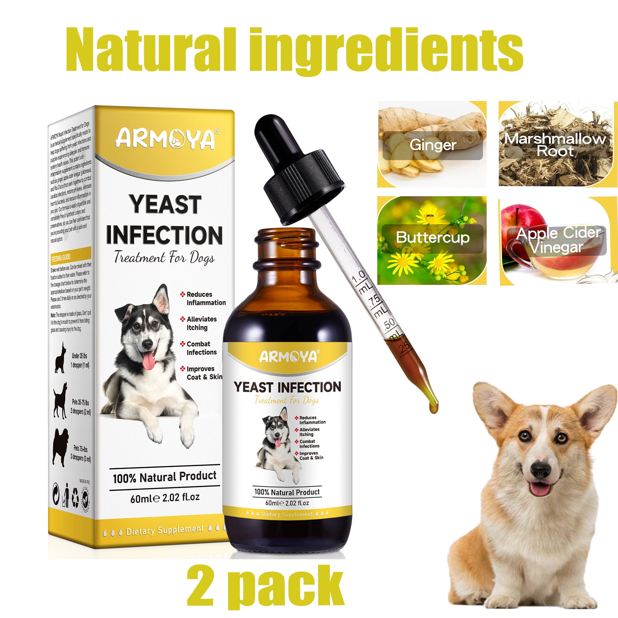Image showcasing Petpya 2pack Natural Yeast Infection Relief for Dogs,Dog Yeast Ear ...