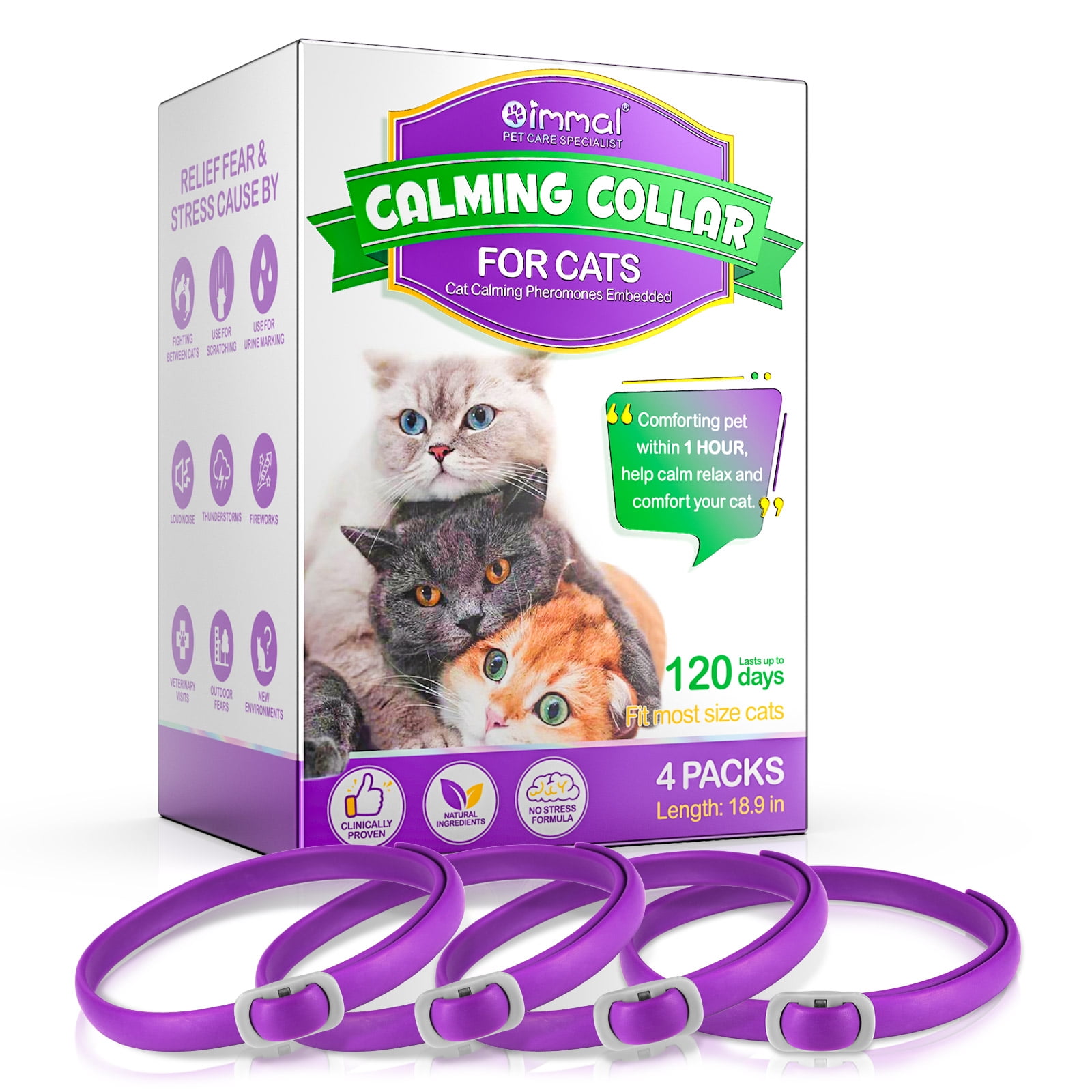 Sherry Calming Collar for Cats 4 Pack Adjustable Pheromone Stress ... - Feline Calming Collars For Separation Anxiety