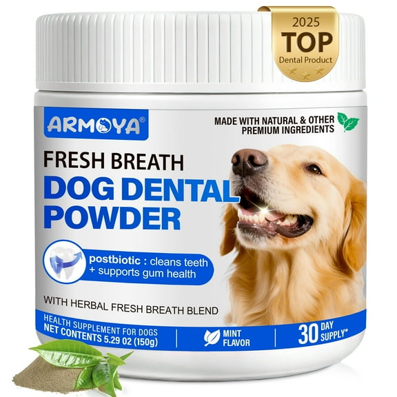 Petpya Dog Teeth Cleaning Powder for Fresh Breath & Tartar Control – Postbiotic Formula for Teeth Cleaning & Gum Health – Oral Care for Large Dogs (150g)