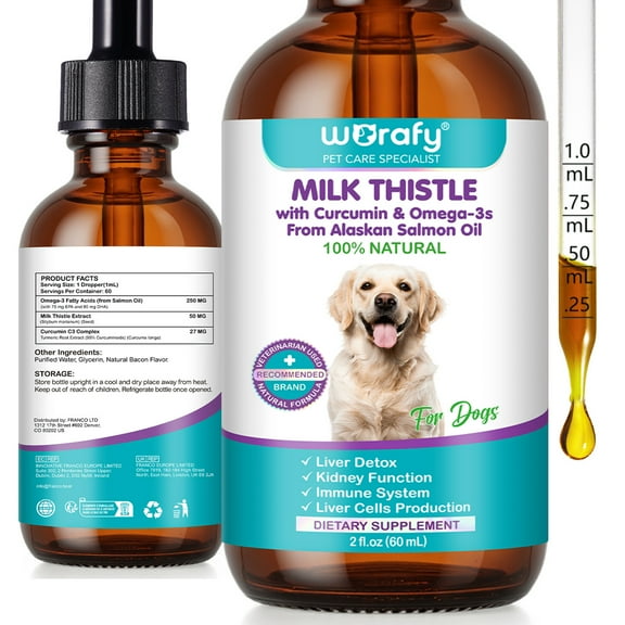 Petpya Milk Thistle for Dogs 1PC Organic Liver Support, Detox & Kidney Health Supplement with Antioxidants & Silymarins, Boost Immunity 60ML