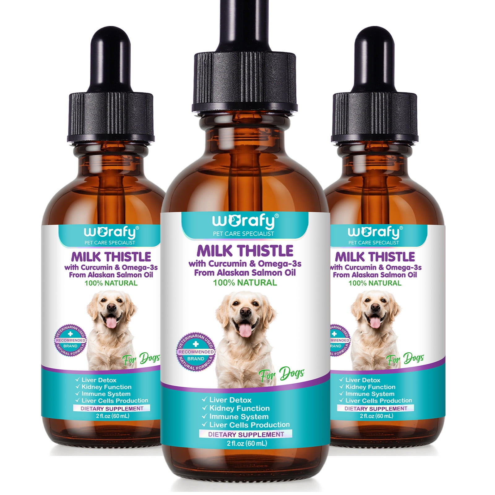 Petpya Milk Thistle for Dogs 3PC Organic Liver Support, Detox & Kidney with Antioxidants & Silymarins, Boost Immunity 60ML