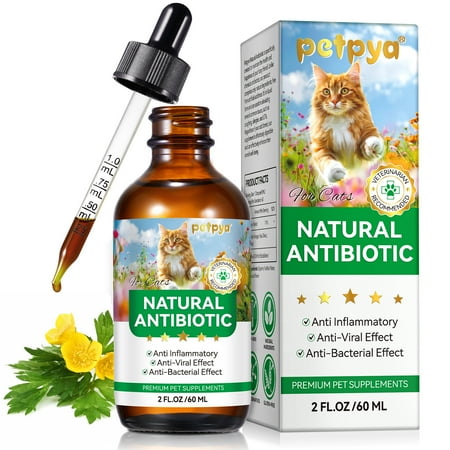Petpya Natural Antibiotic Drops for Cats - Immune Support, Allergy Relief, Cat Antibiotics, Chicken Flavor 2 fl.oz(60 ml)