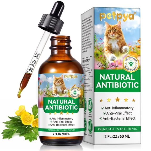 Petpya Natural Antibiotic Drops for Cats -  Immune Support, Allergy Relief, Cat Antibiotics, Chicken Flavor 2 fl.oz(60 ml)