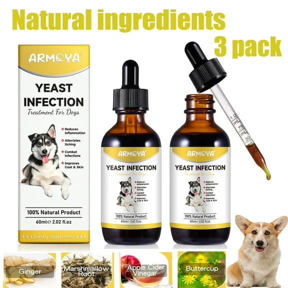 Petpya Natural Yeast Infection Relief for Dogs,Dog Yeast Ear Infection Drops- Supports Healthy Itch & Inflammation Relief, Dog Allergy Relief, Natural Supplement for Dogs 3 Pack
