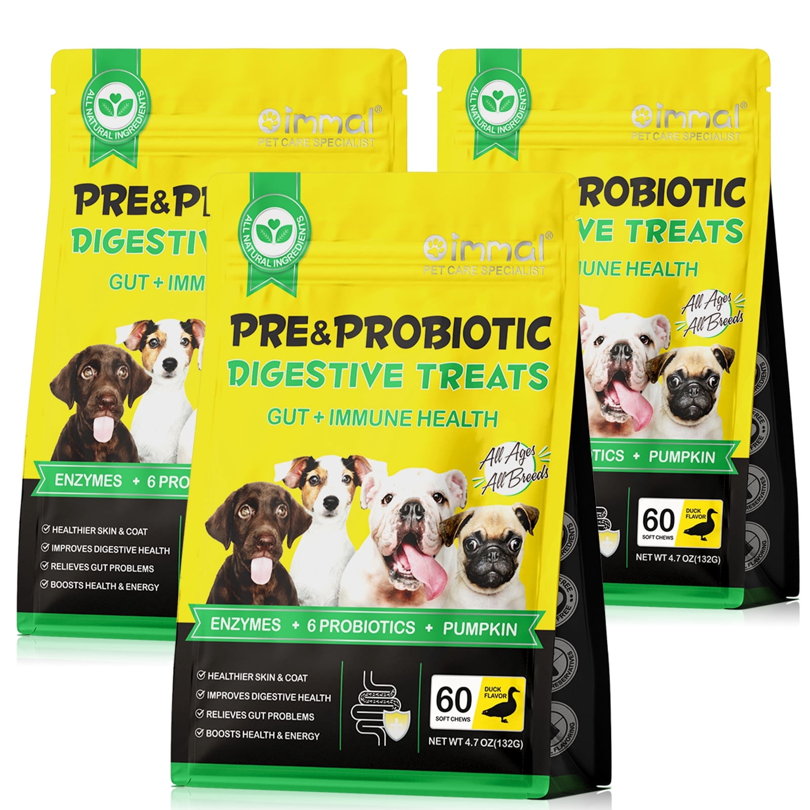 Petpya Probiotic for Dogs, Dog Digestion Gut Health Probiotic,Pet Naturals Daily,Immune & Digestive Support Chewable Dogs Probiotics, Duck Flavor, 180 Chews Natural Supplement Treat (3pack)