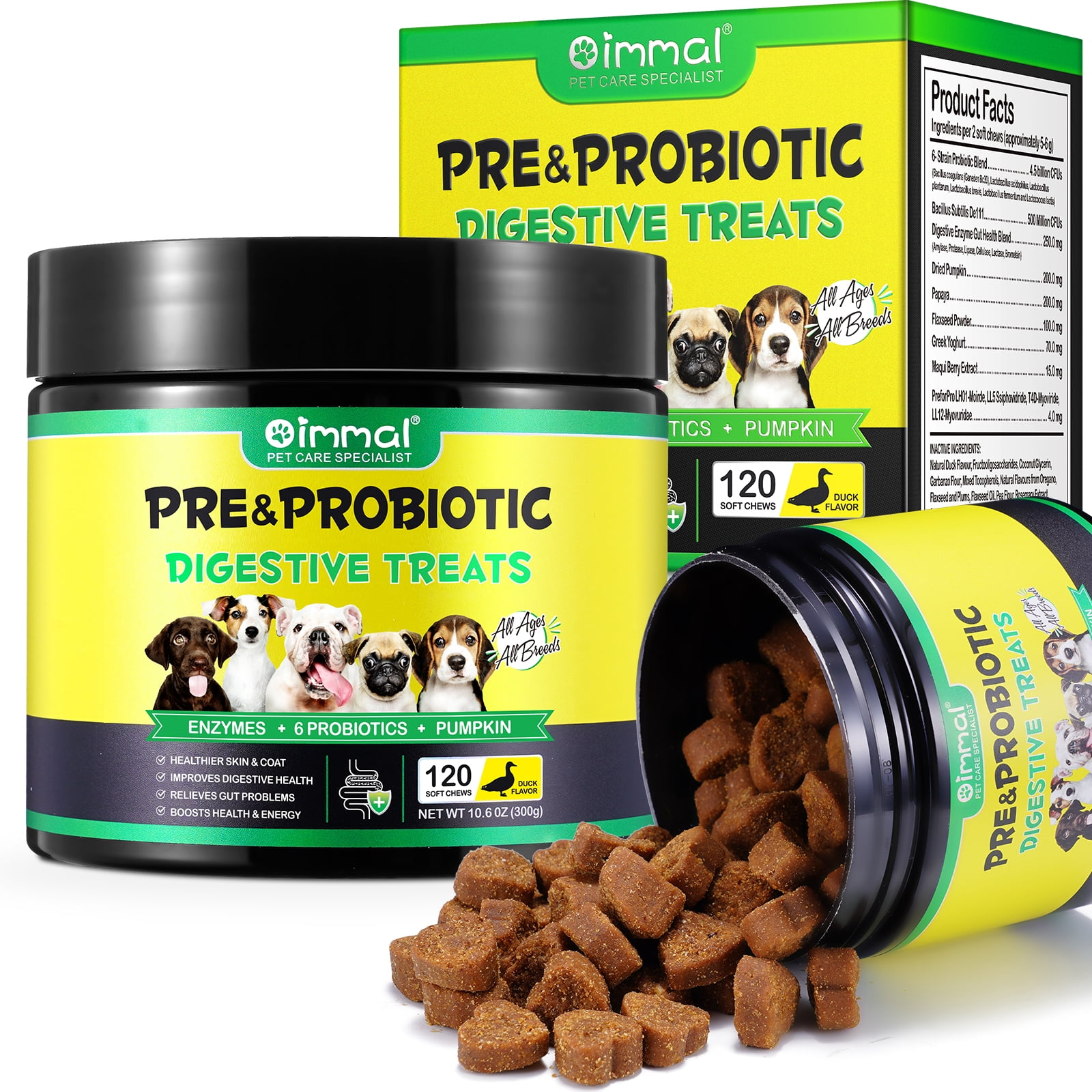 Petpya Probiotics for Dogs Digestion & Immune,Support Gut and Overall Health Supports,Pet Naturals Daily, Chews Dog Probiotics to Digestive Enzymes - Support Chewable Dogs Probiotics Duck Flavor