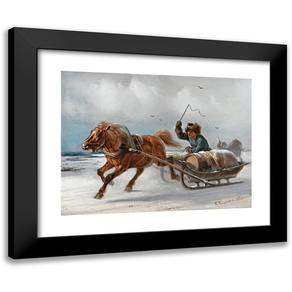 Petr Nikolaevich Gruzinsky 14x12 Black Modern Framed Museum Art Print Titled - Sleigh Driver (1861)