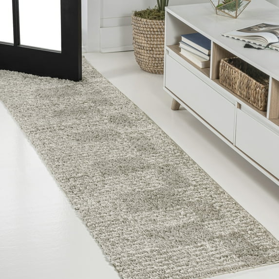 JONATHAN Y MOROCCAN HYPE 2 x 10 Runner Rug, Petra Abstract Stripe Geometric Shag - Gray/Ivory, MOH407B-210