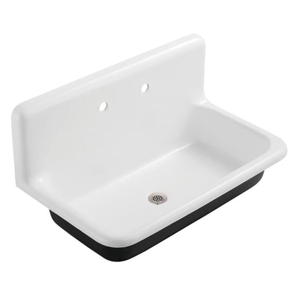 Petra Galley 36in. Cast Iron Wall Mount Utility Sink - White & Brushed Nickel