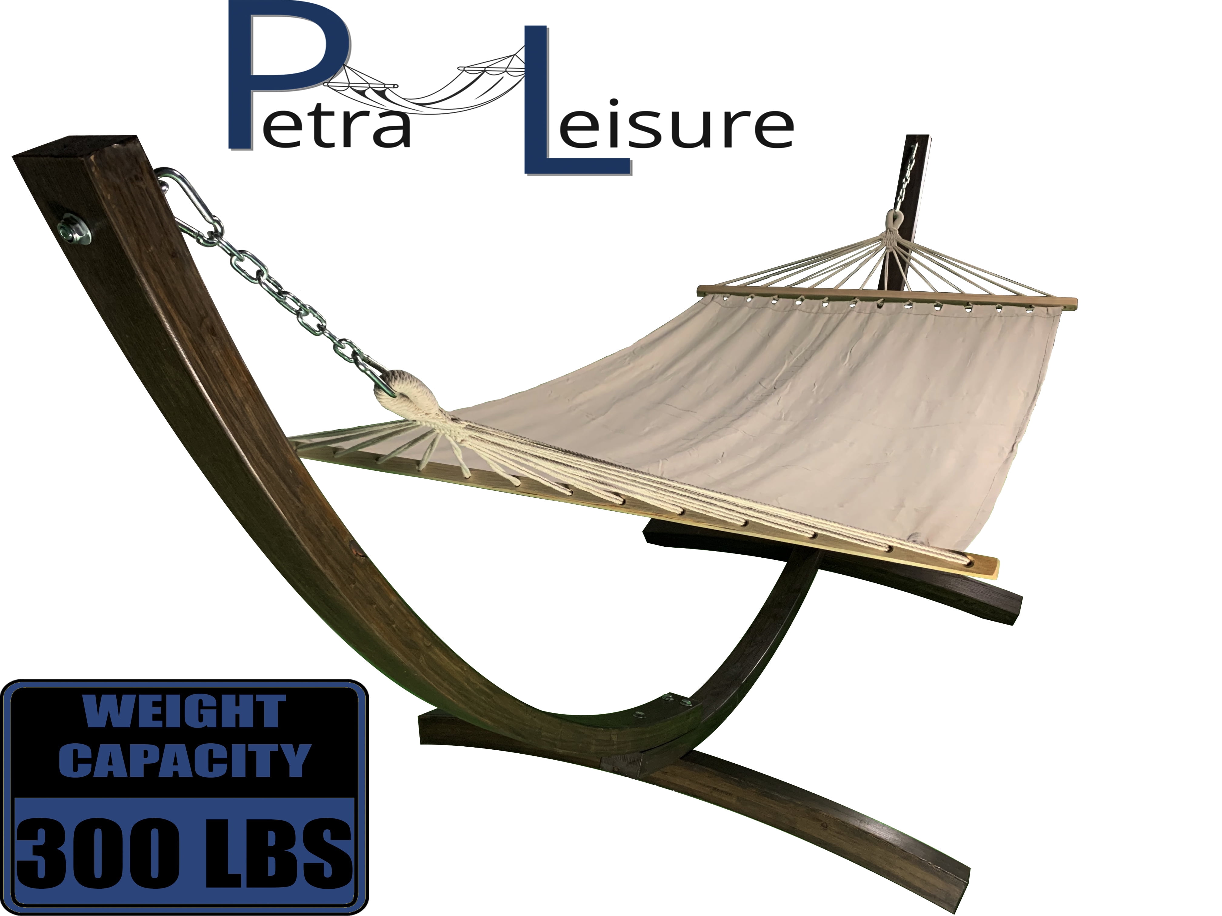 Petra Leisure, 12 Ft. Water Treated Wooden Arc Hammock Stand + Premium Quilted, Double Padded Hammock Bed. 1 Person Bed. 300 LB Capacity(Coffee Stain/Beige)