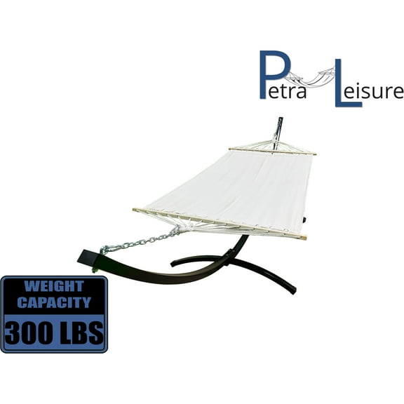 Petra Leisure 12Ft. Powder Coated Galvanized Steel Arc Hammock Stand w/Single Person Beige Bed. New Indoor/Outdoor Design(Black)