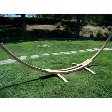 Petra Leisure 14 Ft. Natural Stain Wooden Arc Hammock Stand + Quilted Fiesta Color, Double Padded Hammock Bed. 2 Person Bed. 450 LB Capacity