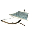 thumbnail image 1 of Petra Leisure 15 Ft. Indoor/Outdoor Heavy Duty Textured Bronze Steel Arc Hammock Stand w/Premium Quilted Hammock Bed. (Teal/Yellow), 1 of 1