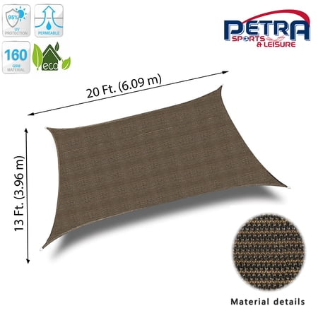 Petra Outdoor 20ft. x 13ft. Rectangle Sun Sail Shade. Durable Woven Outdoor Patio Fabric W/ Up To 90% UV Protection.(Brown)