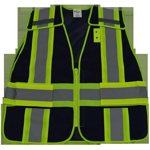 Petra Roc 2 in. Navy Blue Mesh & Lime Green Contrast Expandable 5 Point Breakaway Vest Silver Reflective Tapes, 2 Pockets Mic-Tabs, Plus 2X & 5X