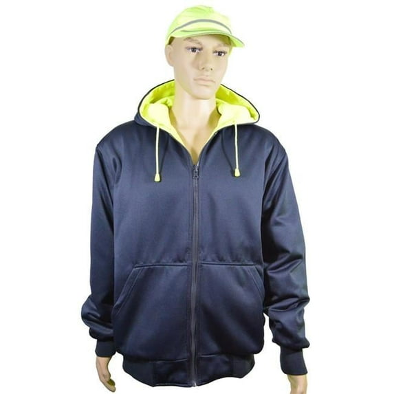 Petra Roc 20 oz Double Weight Reversible ANSI Class 3 Zip-Up Hooded Sweatshirt - Lime & Navy - Large
