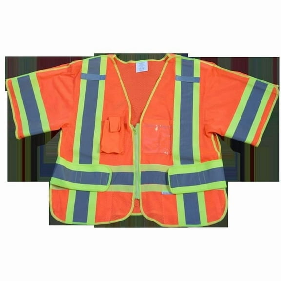 Petra Roc 4 in. Safety Vest Orange Mesh with Lime Contrast Binding & Trim Ansi-Isea Class 3, 207-2006 - 5-Point Breakaway Adjustable Side Bands, Regular Fits Small & Extra Large