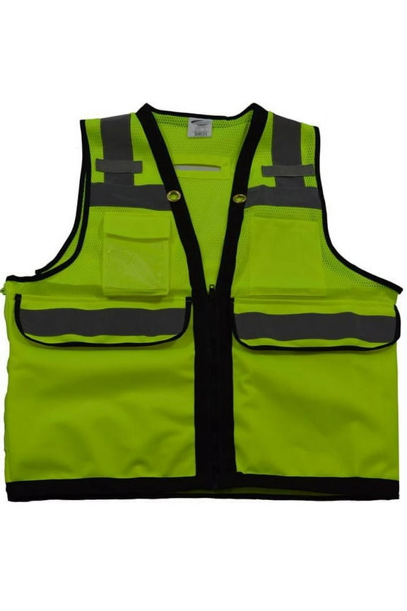 ANSI-ISEA Class 2 Deluxe 8-Pocket High Visibility Heavy Duty Surveyors Safety Vest, Small