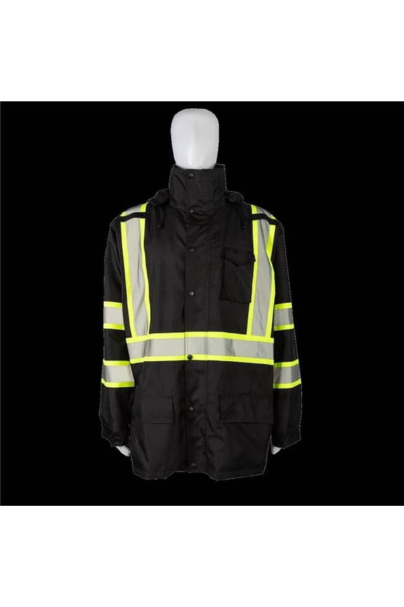 BKPJLW-LG-S Black with Lime Contrast Binding Waterproof Light Weight Rain Parka Jacket - Small