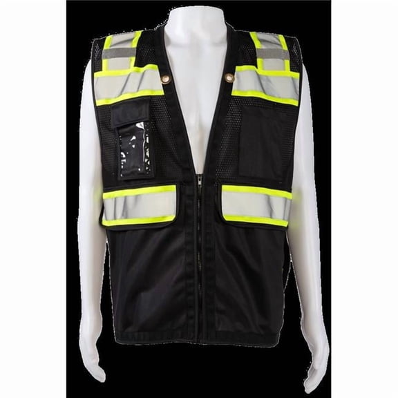 Petra Roc BKVM-HDSUV-5X Mesh Lime Contrast Two Tone Heavy Duty Surveyors Safety Vest, Black - 5X