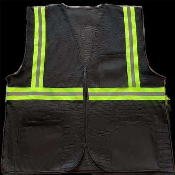 Petra Roc BKVM-S1-4X-5X Enhanced Visibility Mesh Safety Vest with Lime Contrast Binding, Black - 4X & 5X