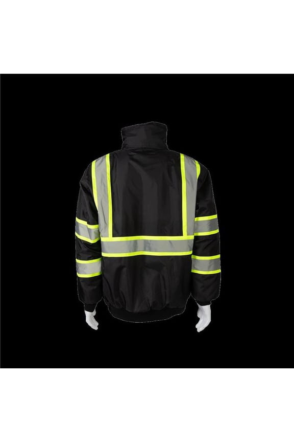 BQBJ-LG-2X Enhanced Visibility Waterproof Quilted Bomber Jacket with Lime Contrast Binding - Black - 2X